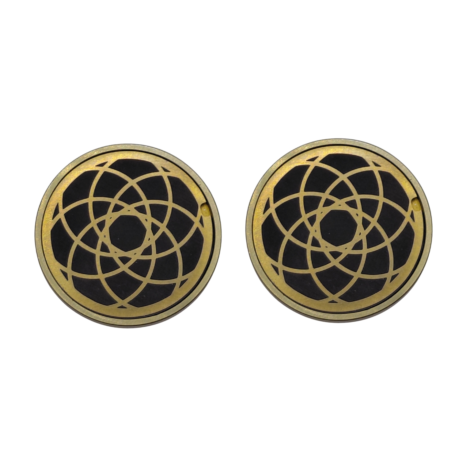 Pair of gold and black titanium handlebar end cap on a white background